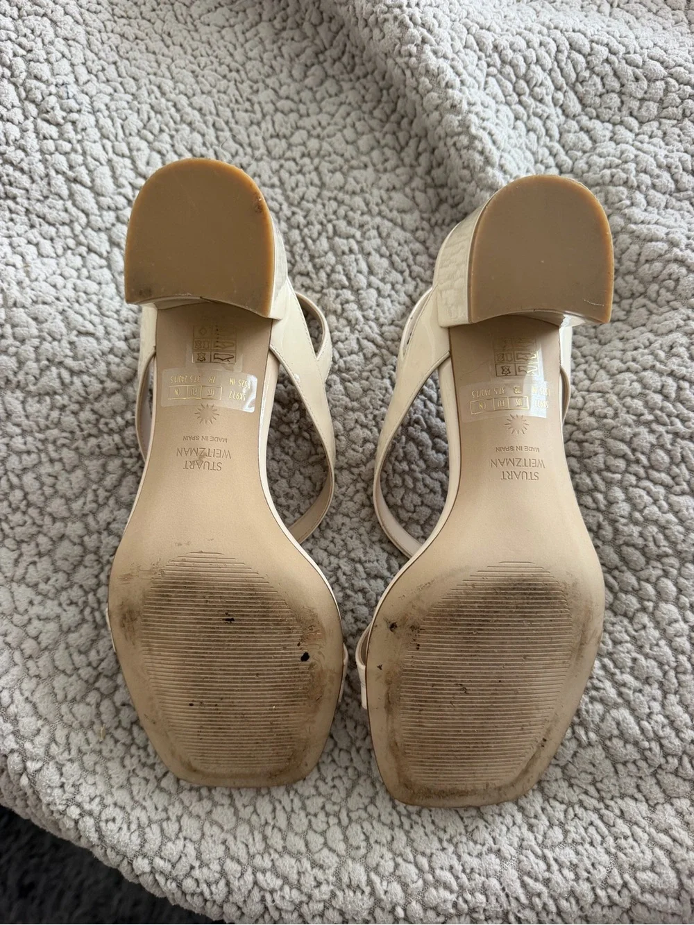 Stuart Weitzman Cream Strappy Block Heel Sandals - Picture 5 of 8
